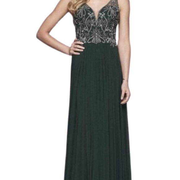 Faviana 10017 Evening Dress Green Size 2 - Picture 2 of 6